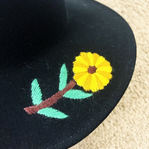 Brixton Felt Wool Cowboy Cowgirl Hat Embroidered Flowers 7 1/4 M Black main image 6